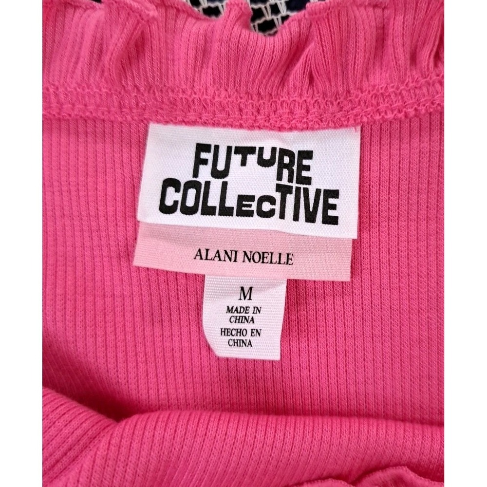 Future Collective Sundress M Pink Ribbed Knit Adjustable Straps Ruffle Details - Picture 3 of 9